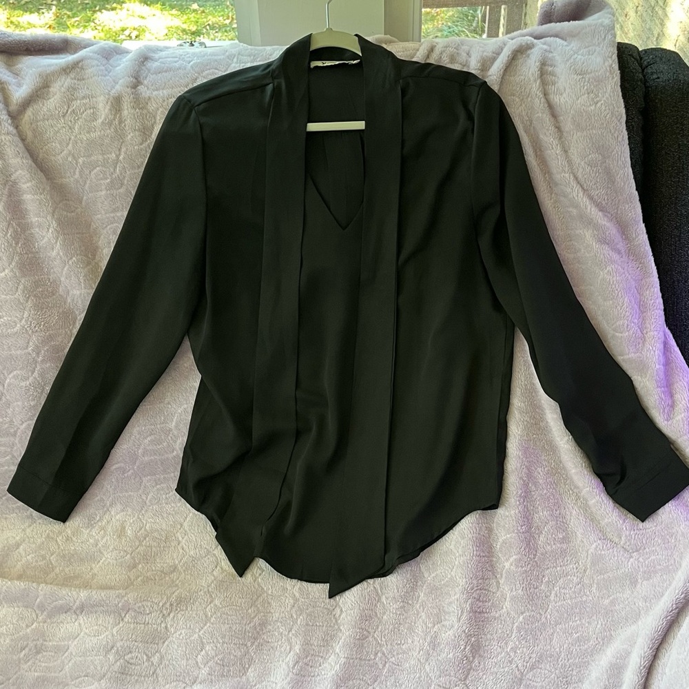 Black bow tie long Sleeve Blouse
